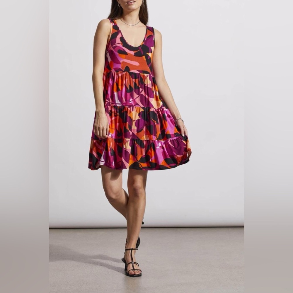 Tribal 5484O Short Tiered Knit Sleeveless Dress in Mauve Lush NEW Petite XL